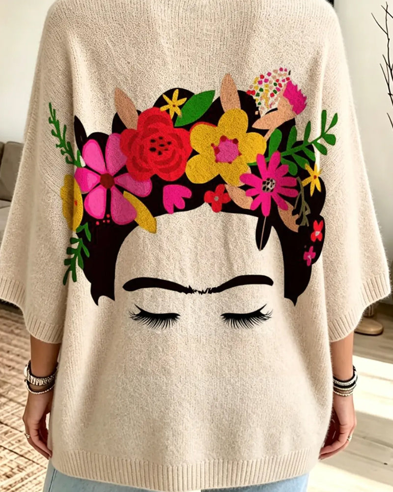Coupe Loose Visage Imprimé Floral Pullover