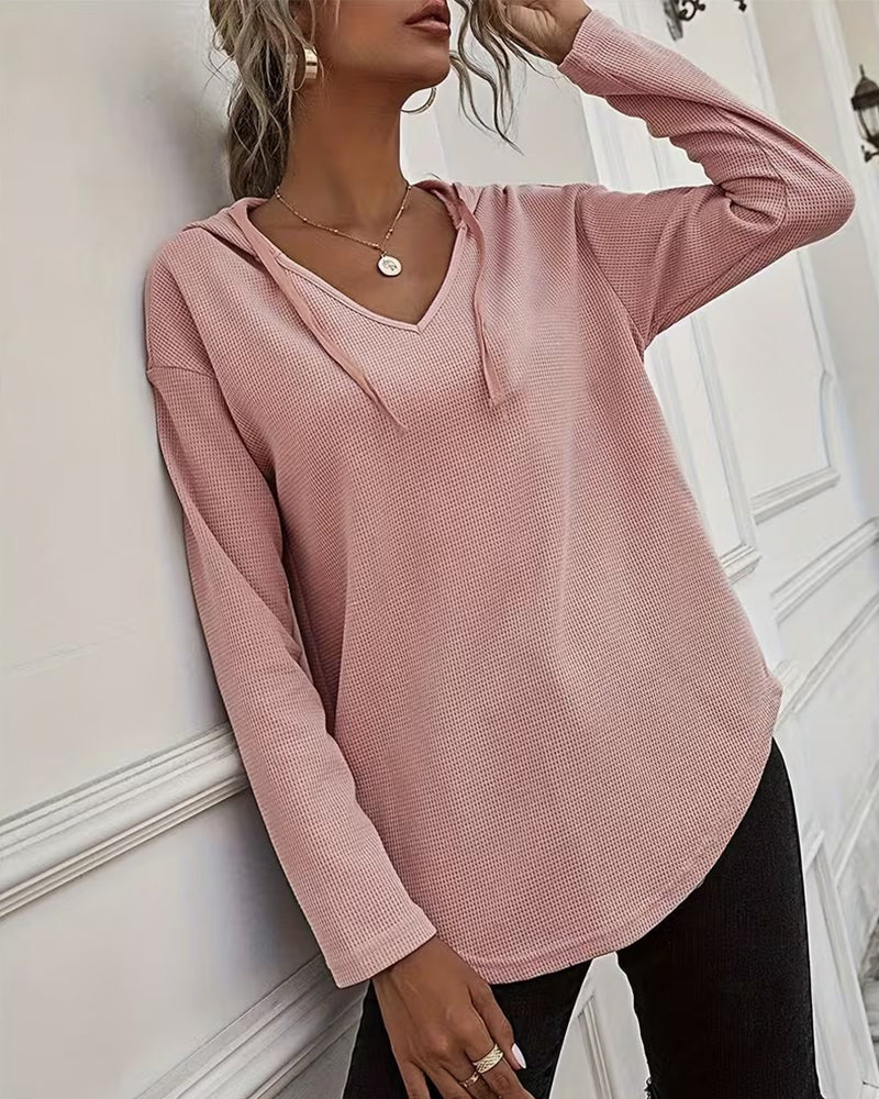 Blouse Col En V Hoodie Irrégulier