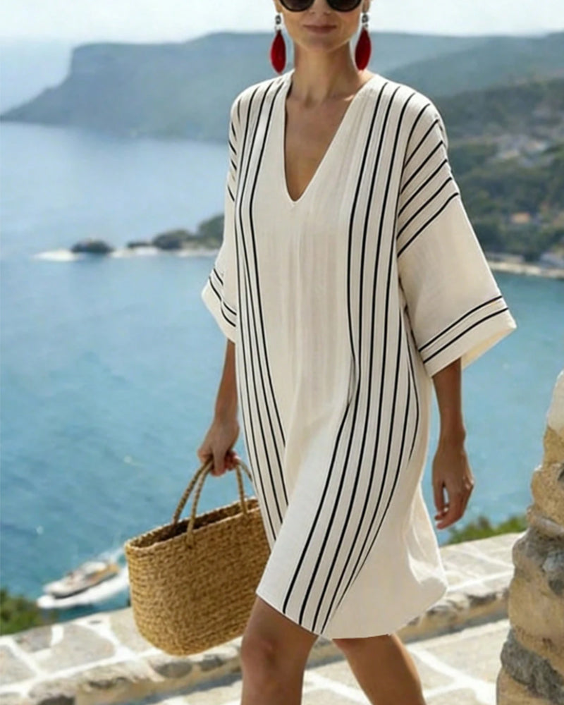 Robe Off White Noir Rayure V Encolure