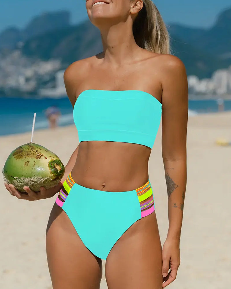 Bikini Bordure Néon Bandeau Sans Bretelles