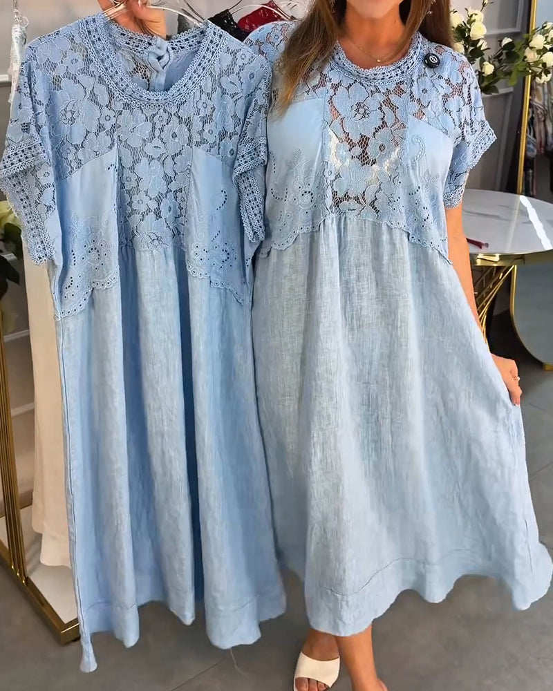 Robe Élégante Dentelle-Garni Patchwork Maxi