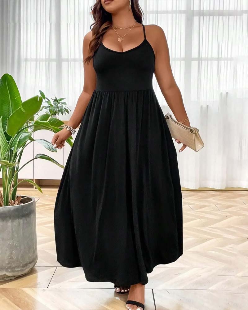 Robes Col V Évasé Bretelle Spaghetti Longue
