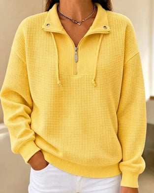Sweatshirt Gaufré Cordon Demi-Zip
