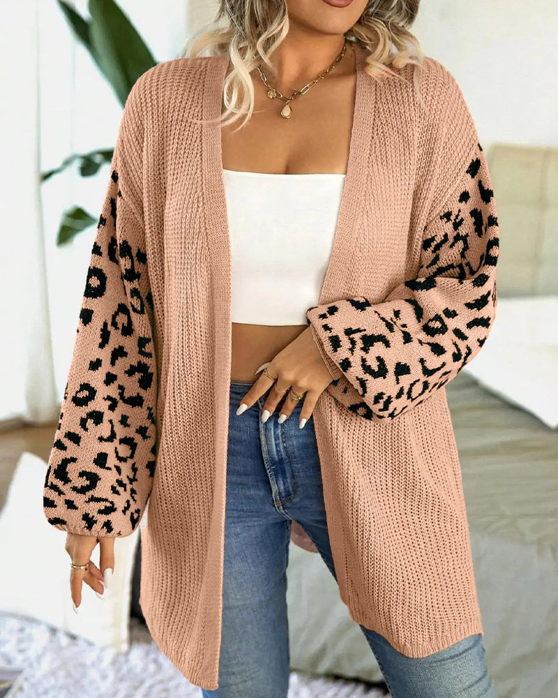 Cardigan Imprimé Léopard Manche Longue Patchwork