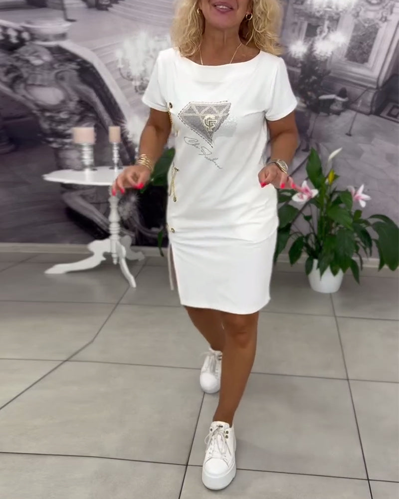 Robe Imprimée Cintrée Fendue