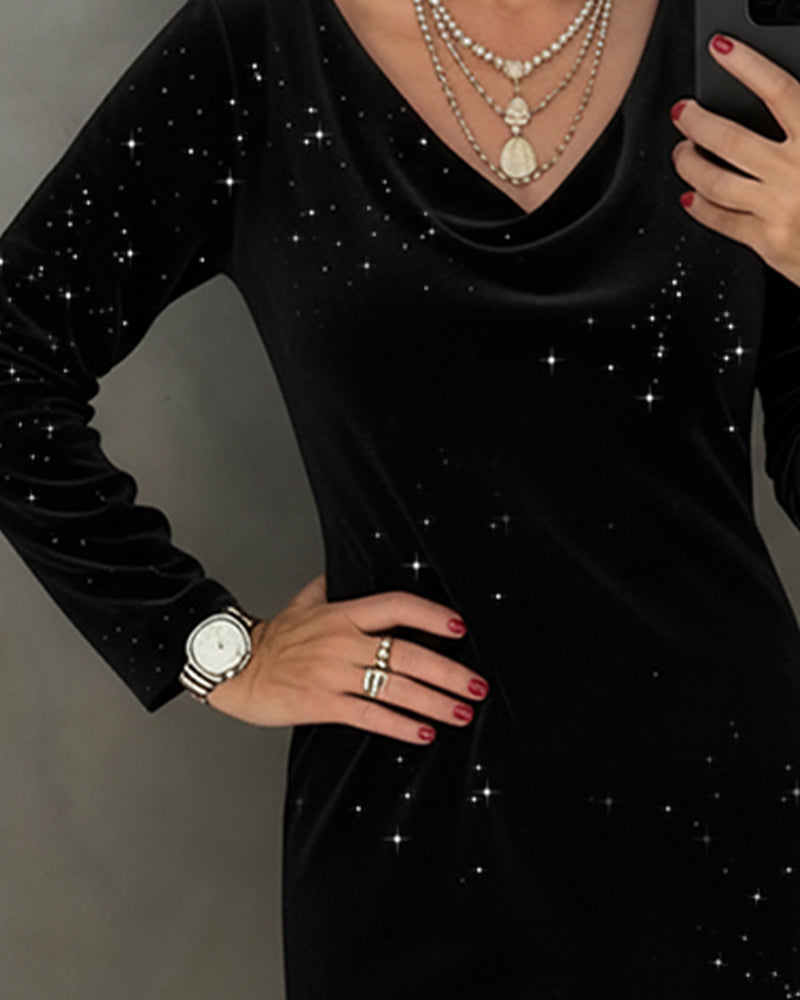 Robe À Fini Scintillant Et Coupe Droite