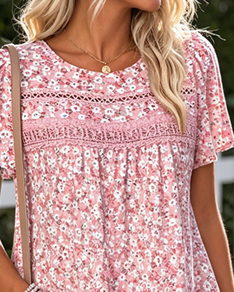 Robe Col Rond Florale À Volants