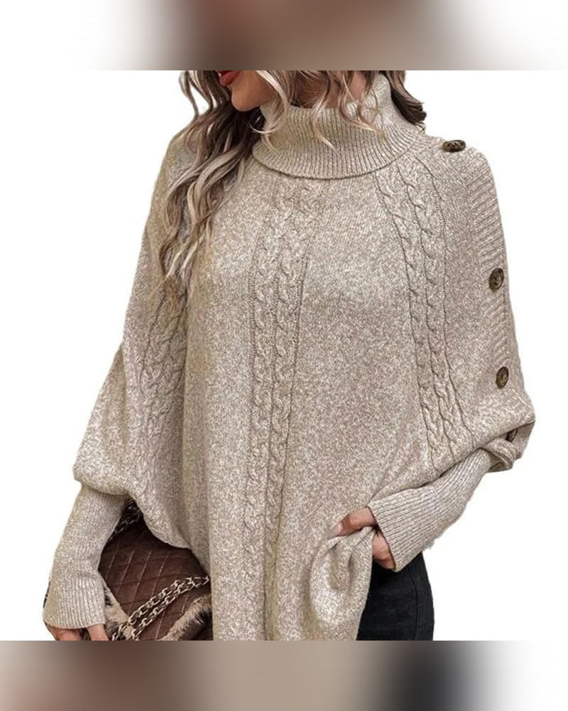 Pull Col Roulé Irrégulier Tresse Bouton