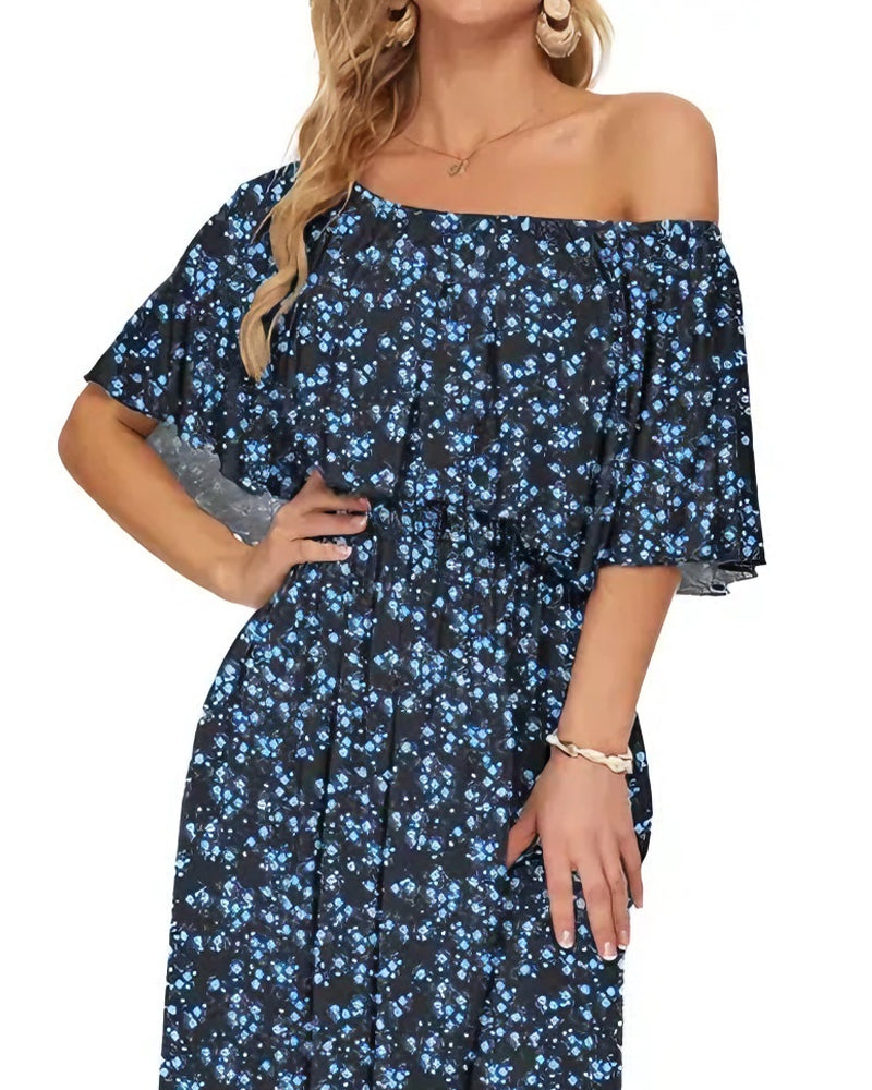 Robe Élégante Lavage À L'encre Fleurie Maxi