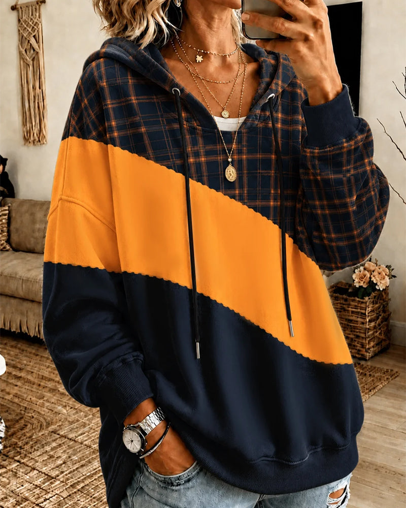 Hoodie À Capuche Contraste Décontracté