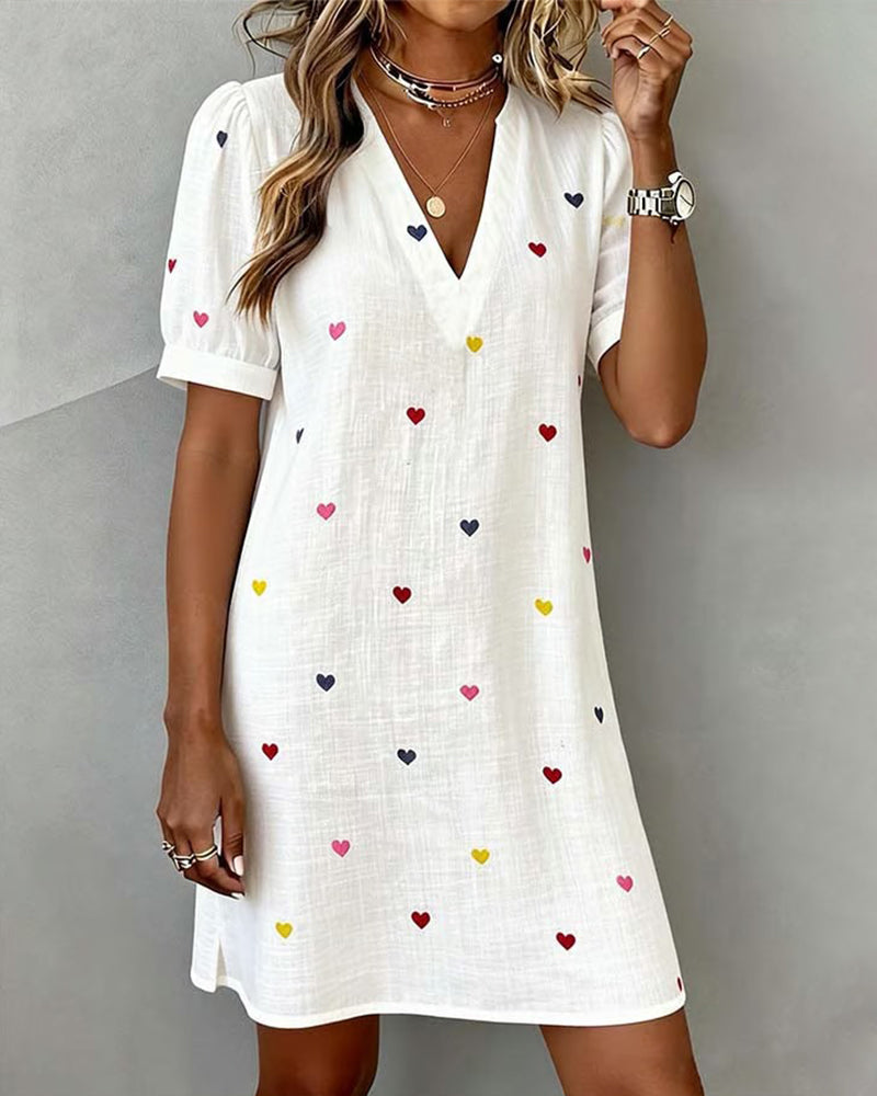 Robe Colorée À Imprimé Cœur Et Col En V