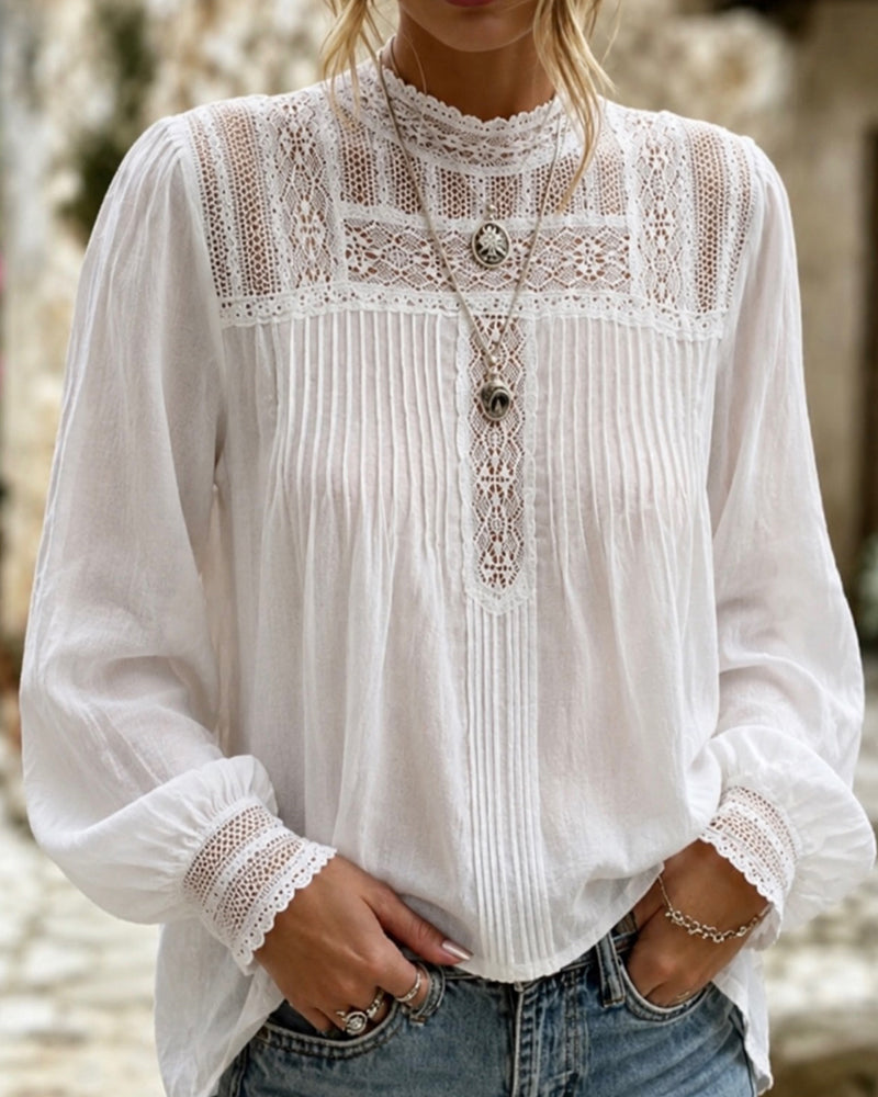 Blouse Manche Lanterne Unie Décontractée