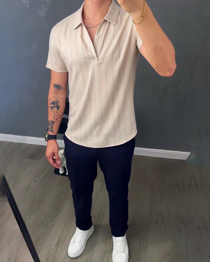 T-Shirt Décontracté À Col Polo Et Côtes Pour Homme