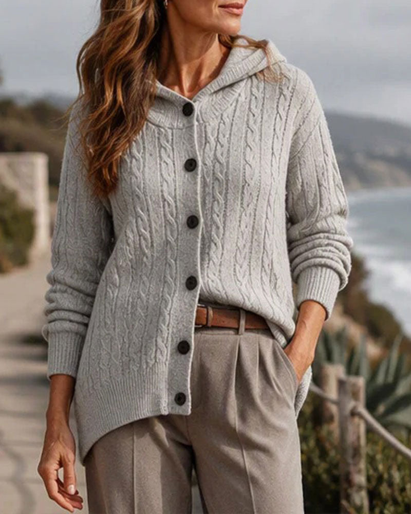 Cardigan Capuche Ouvert Devant Tricoté