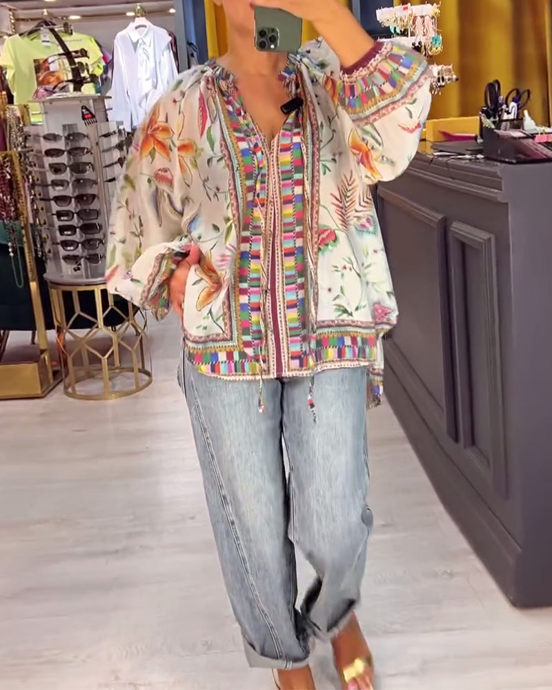 Blouse Sexy à col en V Imprimé tendance