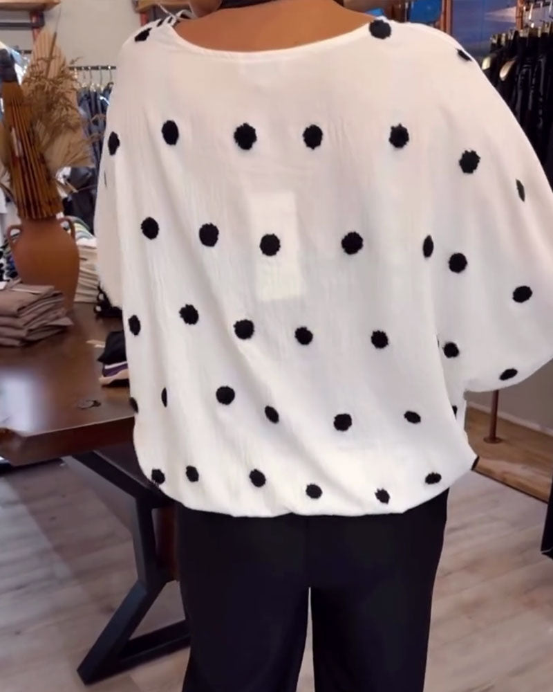 Blouse Col V À Pois Ample