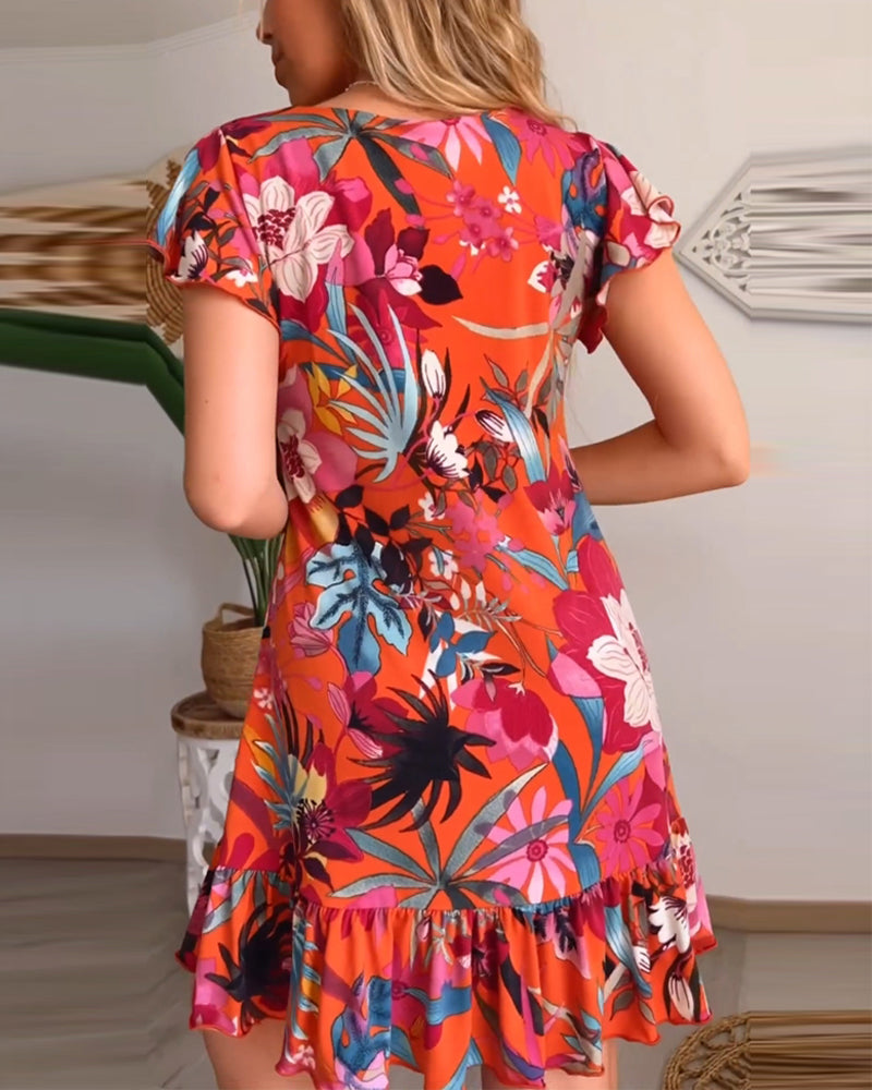 Robe florale avec col et volants