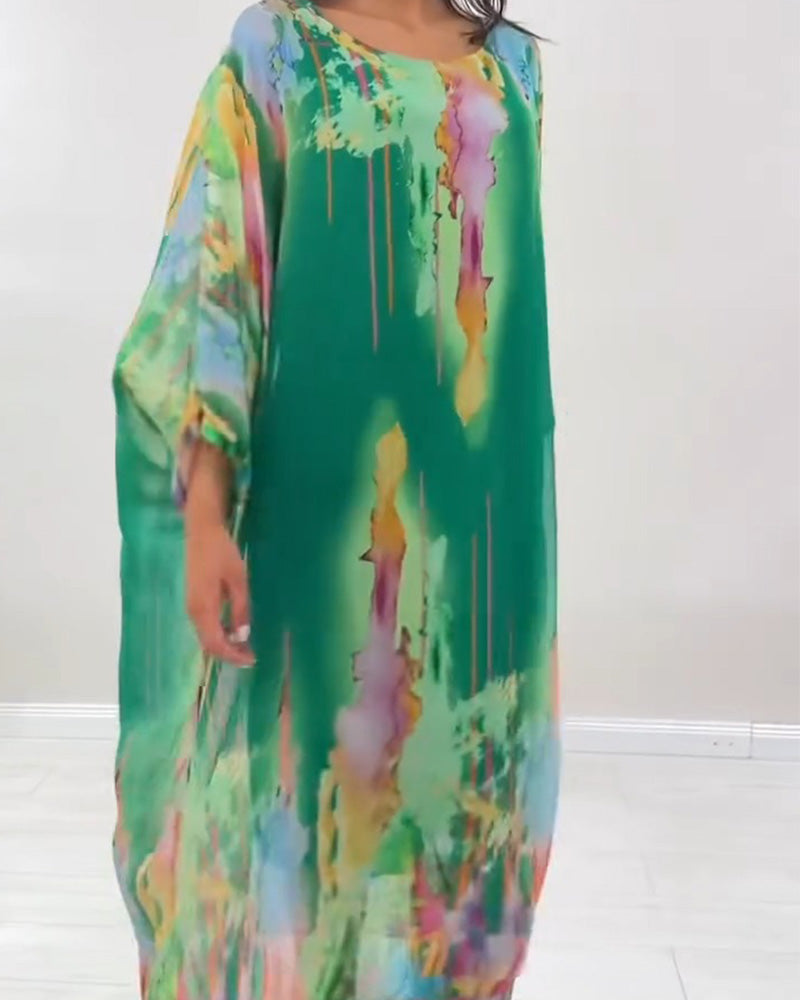 Robe Col Rond Manche Chauve-Souris Tacheté