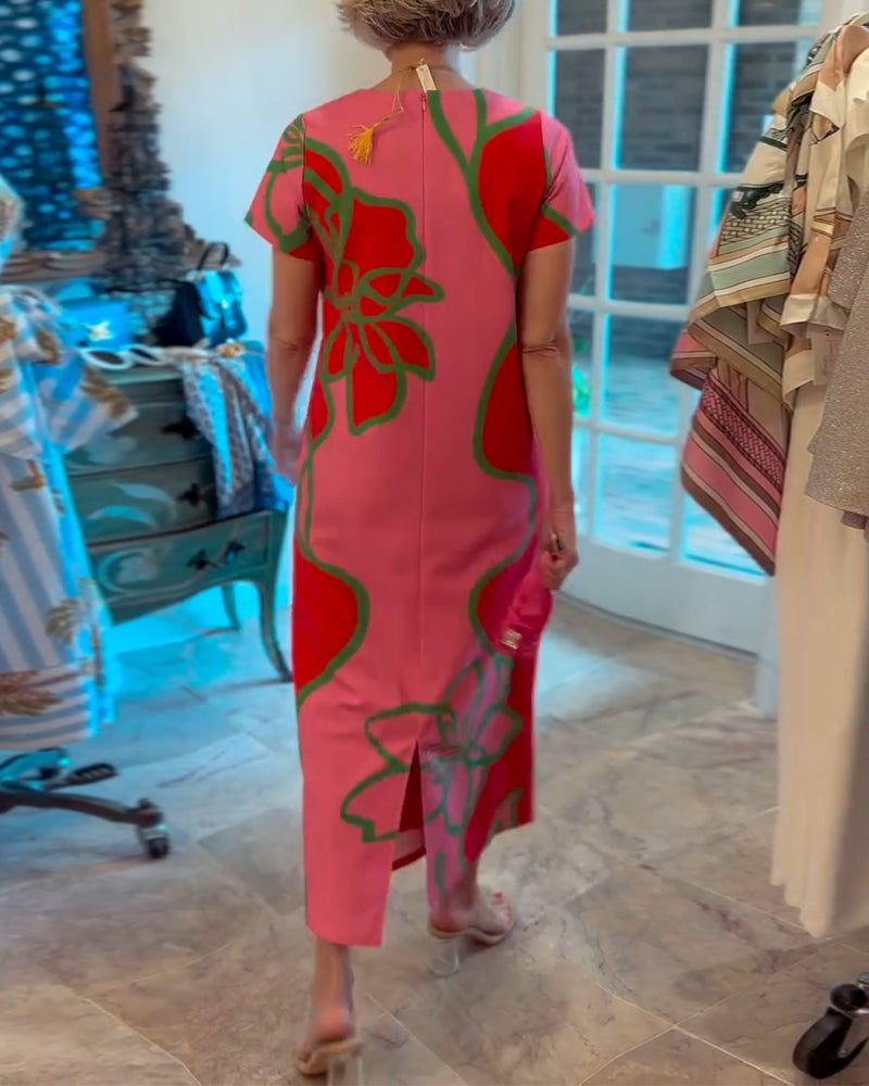 Robe À Bloc De Couleur Imprimé Floral Droite
