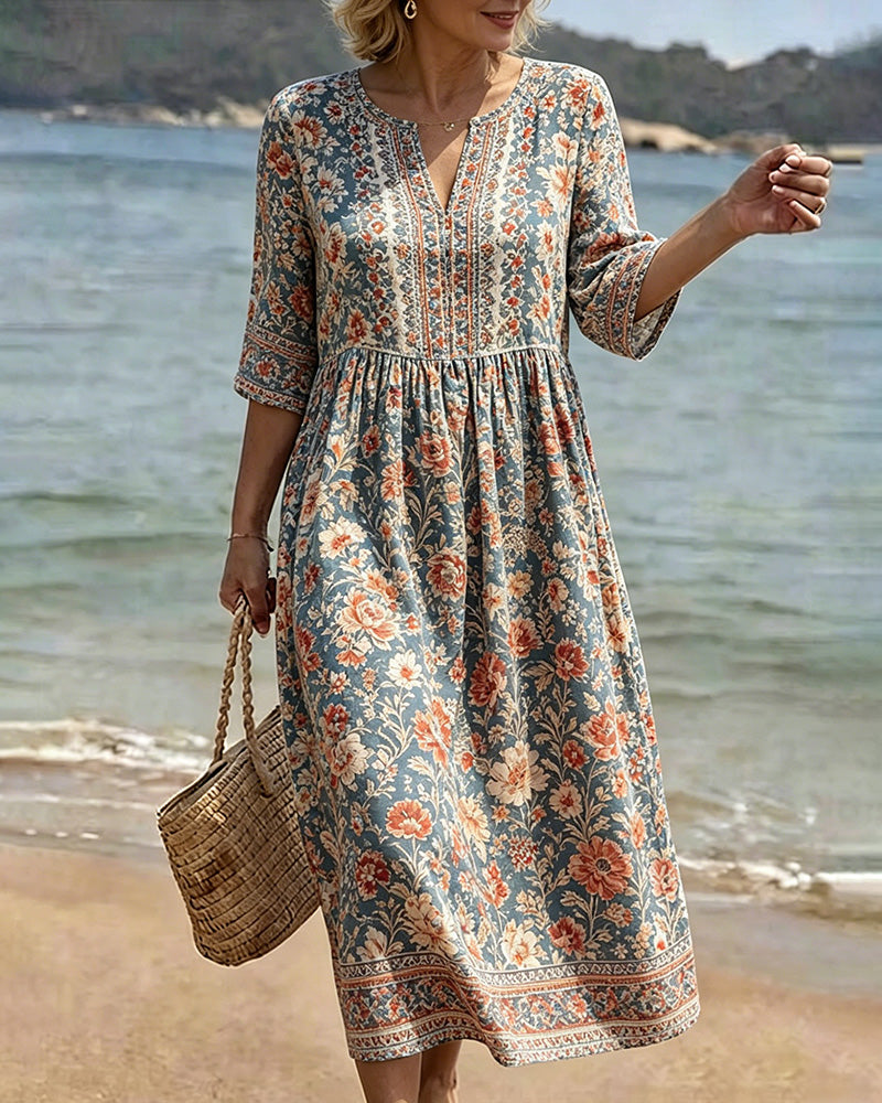 Robe Mini Col V Florale Patchwork