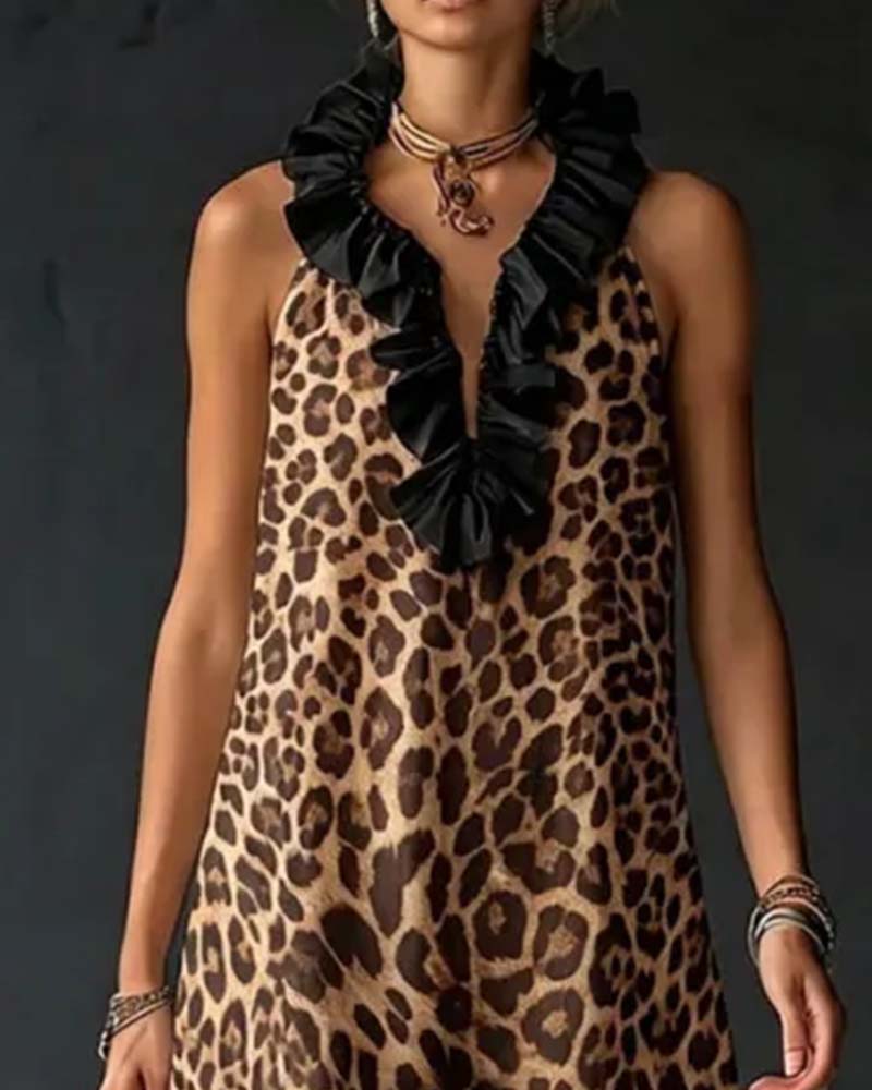 Robe Sans Manches Volants Léopard