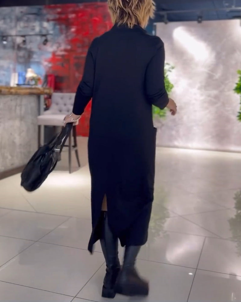 Robe Unie à Col Rond Et Poche