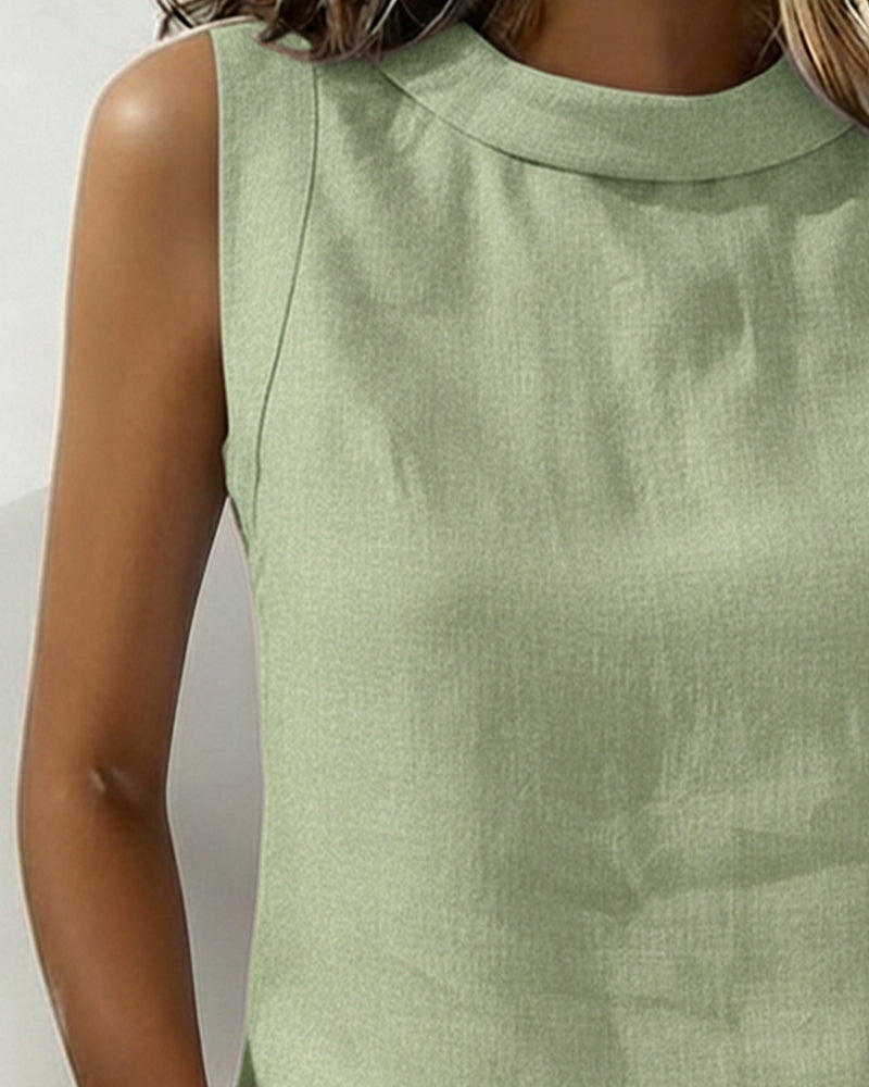 Chemisier Sans Col Sans Manches Élégant