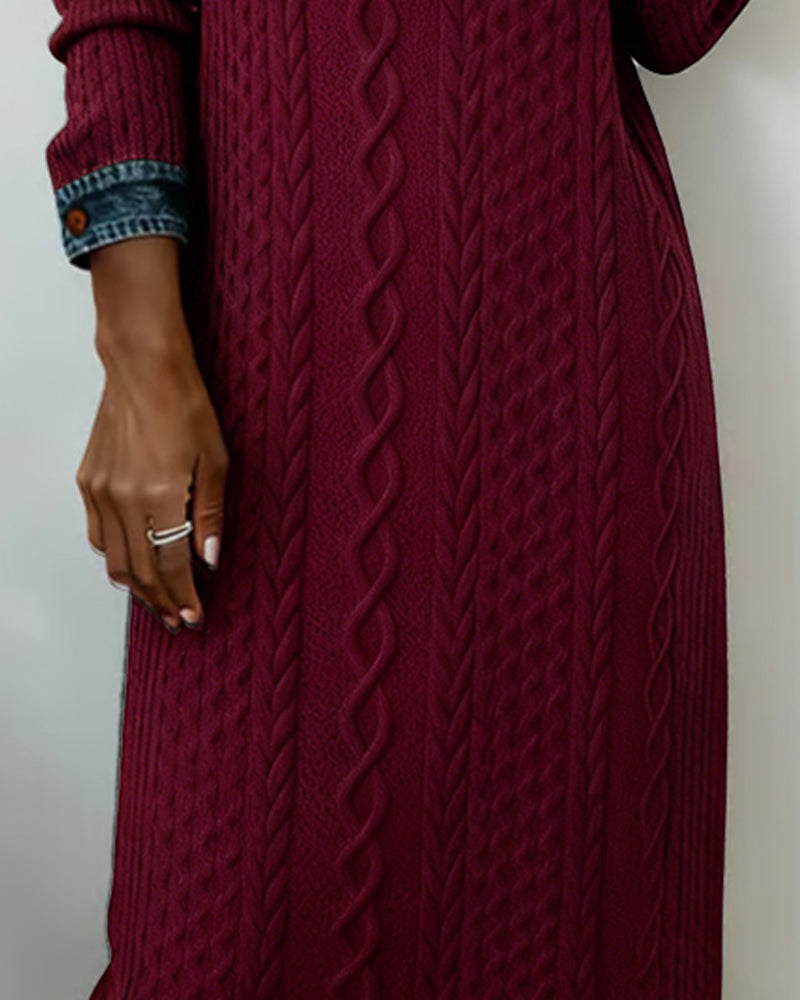 Robe À Col En Jean, Motif Torsadé Et Patchwork