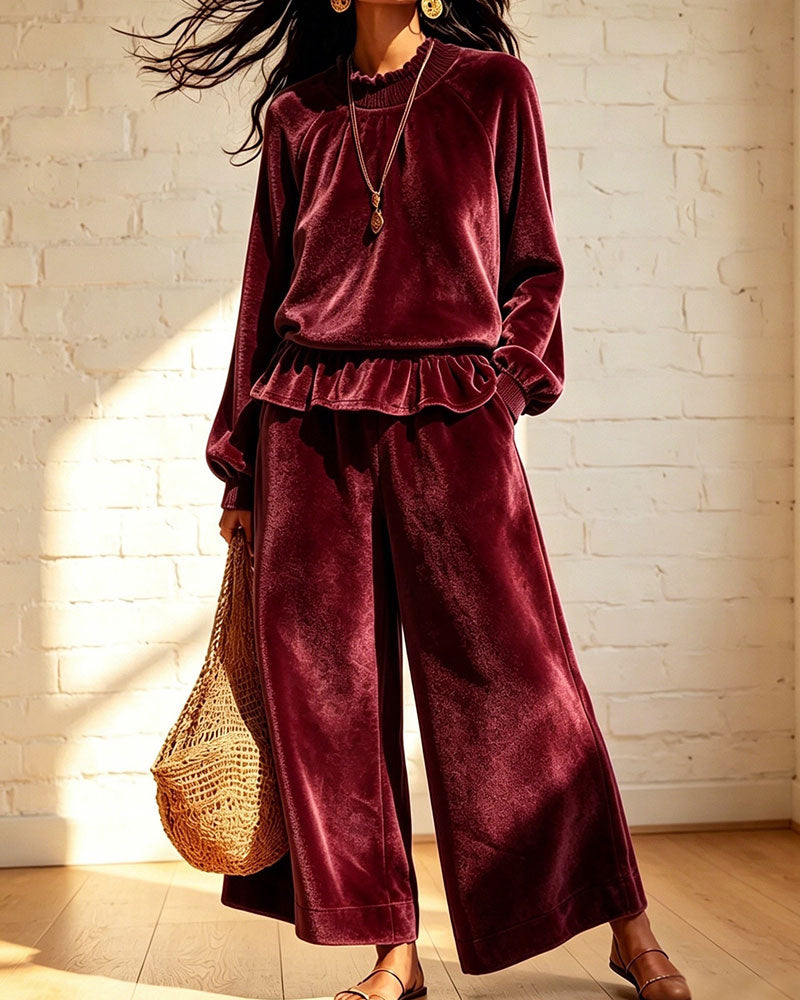 Ensemble Uni Volants Haut Pantalon Large