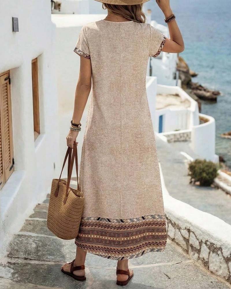 Robe Col Rond Imprimé Chevauchement