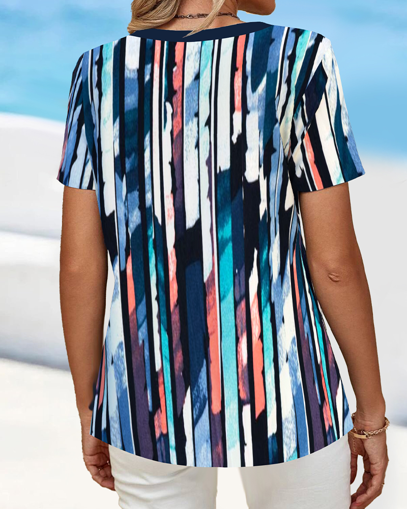 T-shirt Manches Courtes Col Large Imprimé