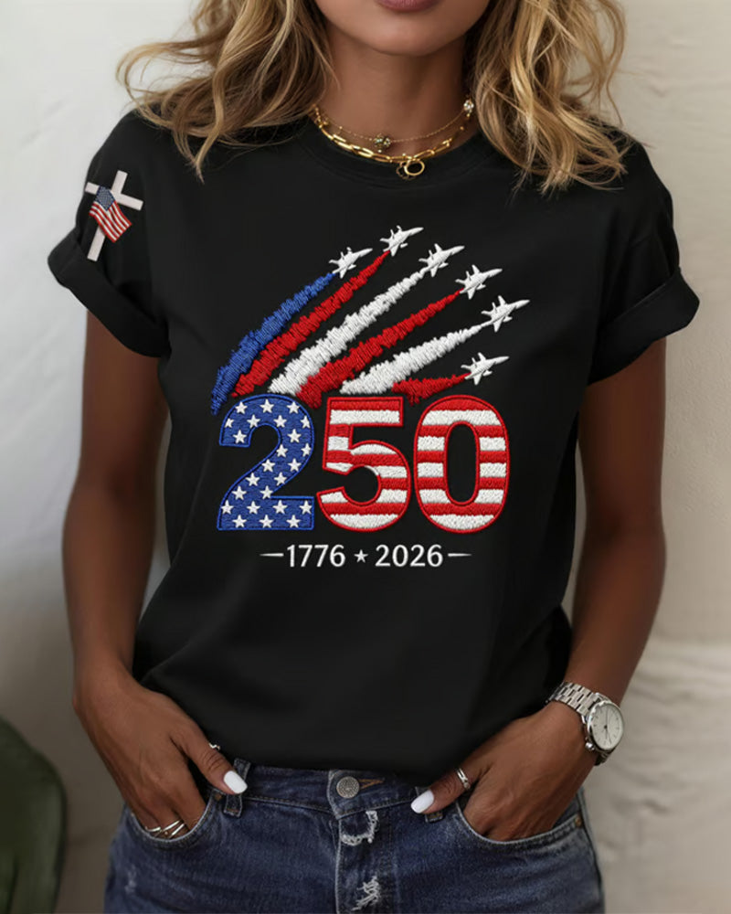 T-Shirt Drapeau Avion Imprimé Manche Courte