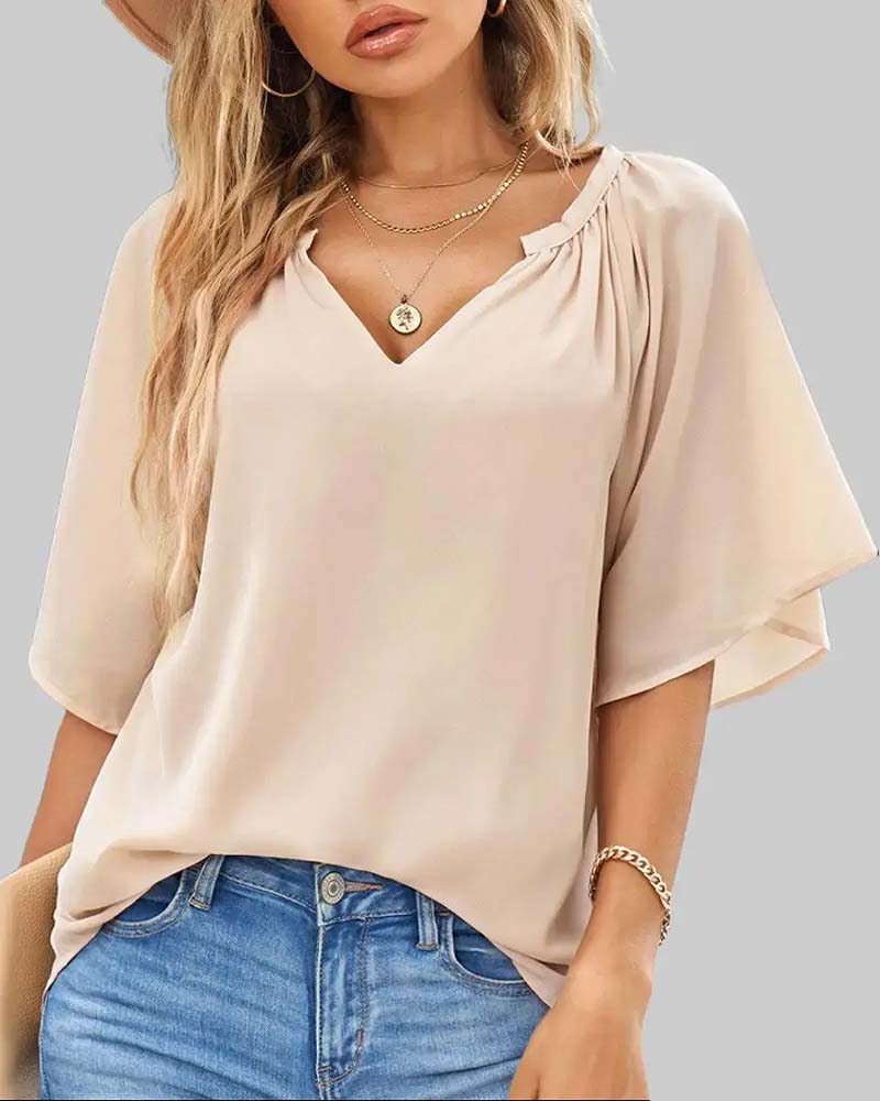Haut Coupe Ample Uni Col V
