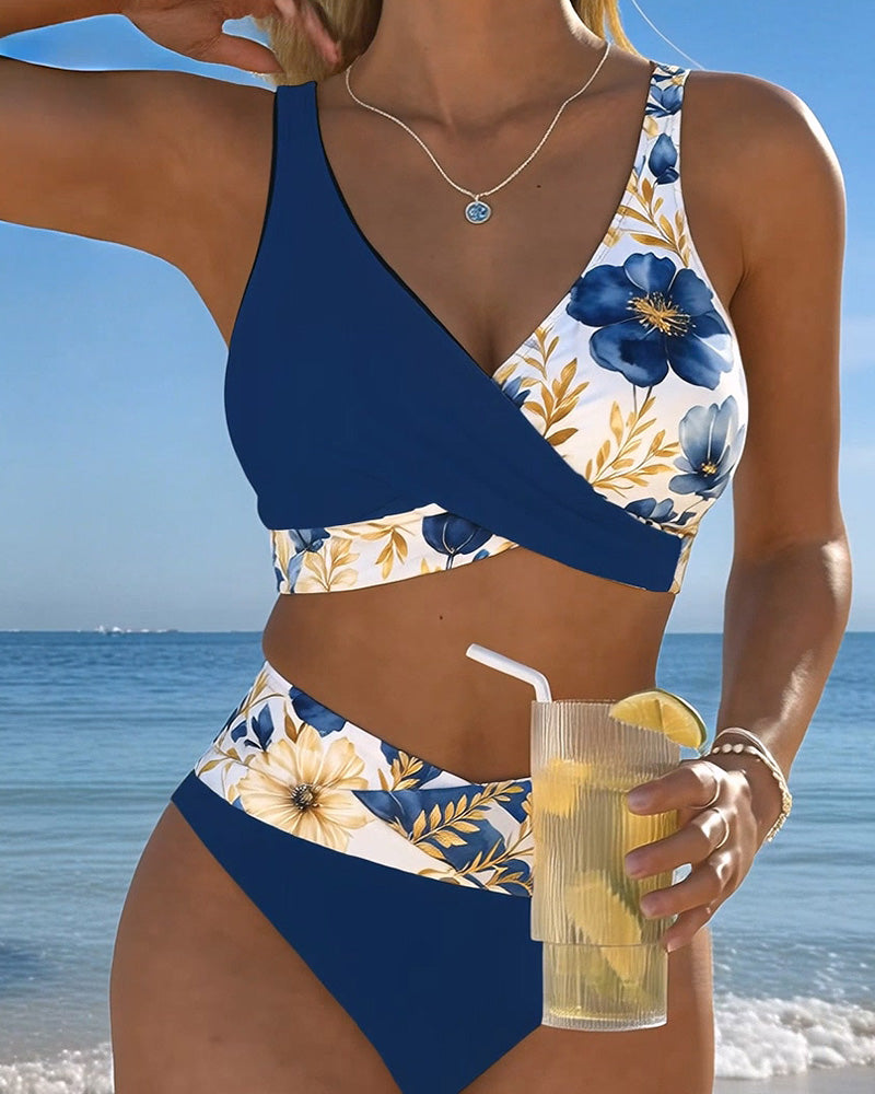 Bikini Floral Bloc De Couleur Patchwork
