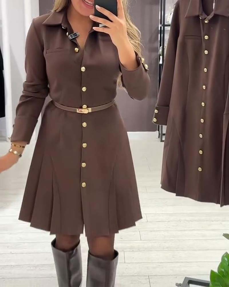 Robe À Boutonnage Et Manches Longues