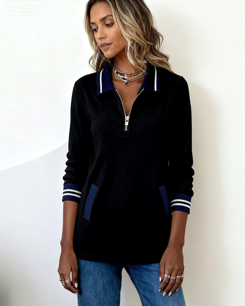 Sweat Oversize À Revers Avec Fermeture Éclair Et Couleur Contrastée