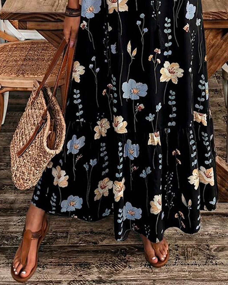 Robe Florale Revers Maxi