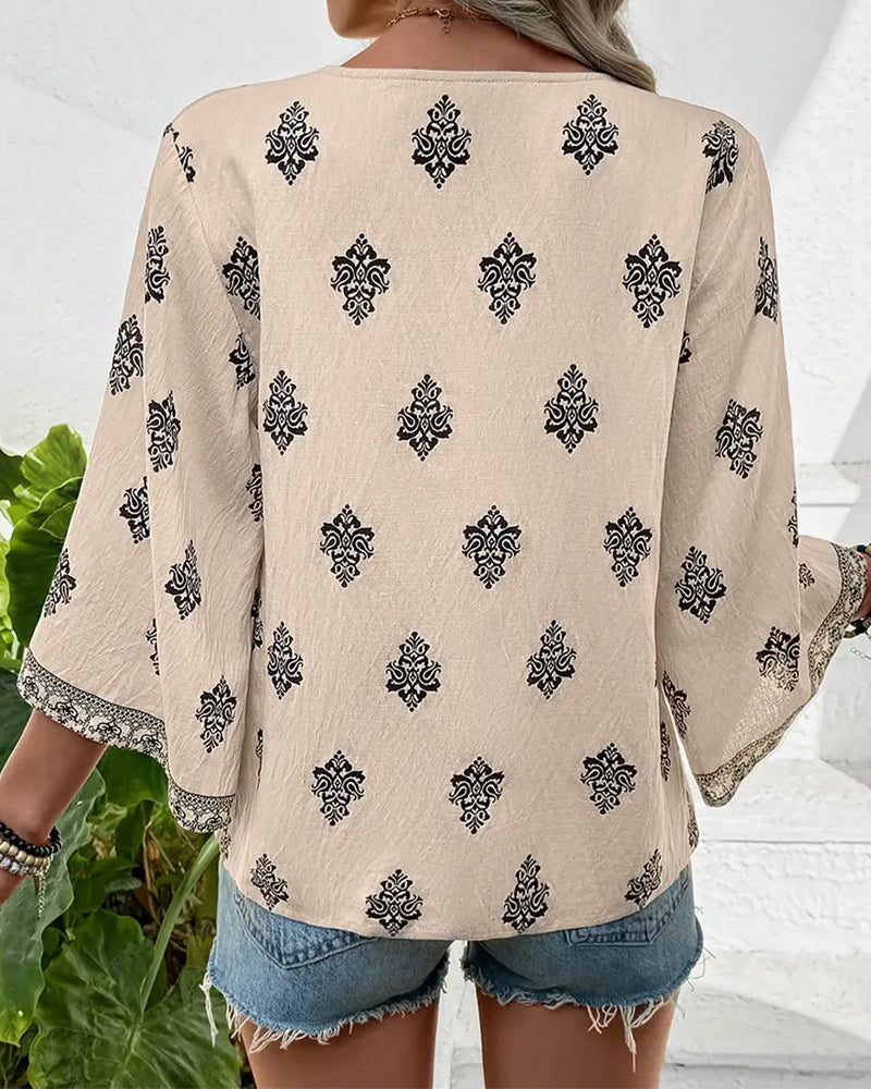 Blouse Col En V Ethnique Lâche