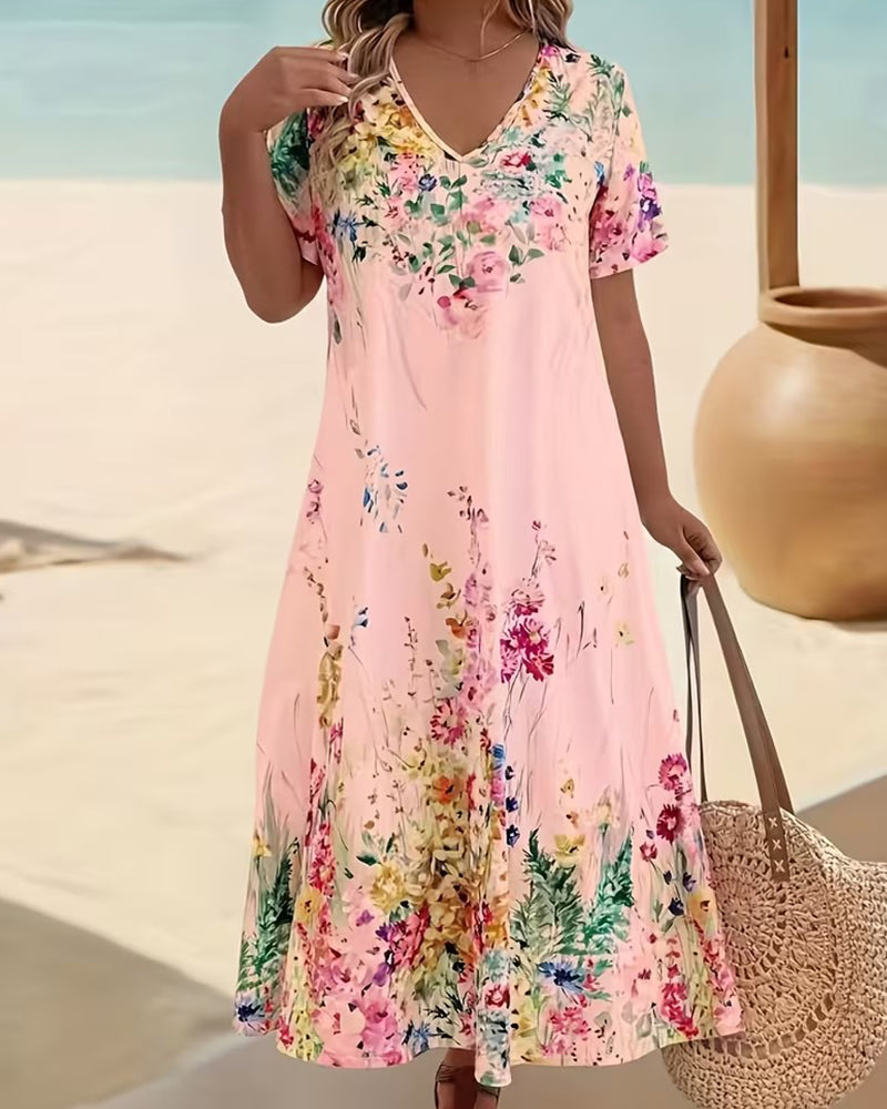 Robe Aquarelle Florale Col V