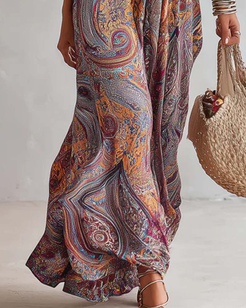 Robe Col En V Froncée Manches Ballon Jupe Ample