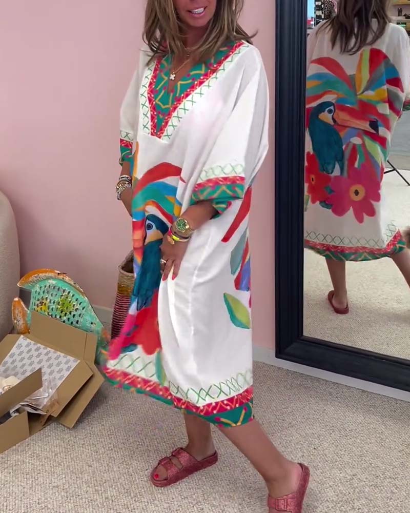 Robe à col en V imprimée Graffiti