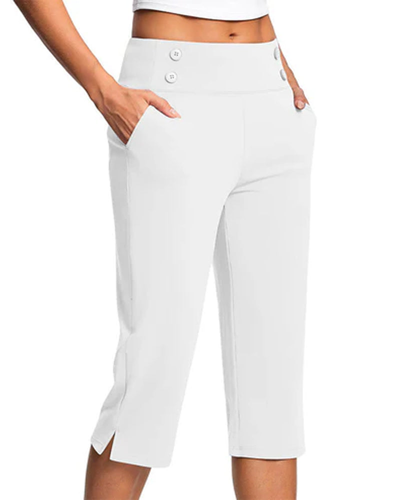 Pantalon Bouton Taille Cintrée Slim Décontracté