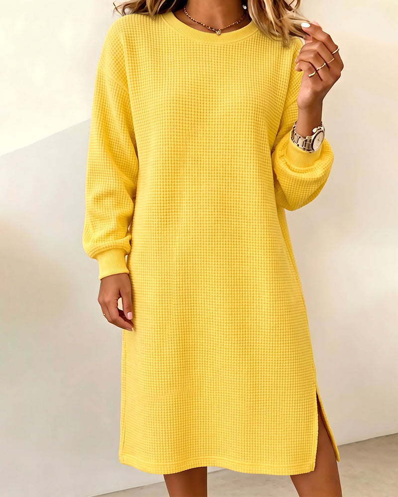 Robe Col Rond Fente Manches Longues