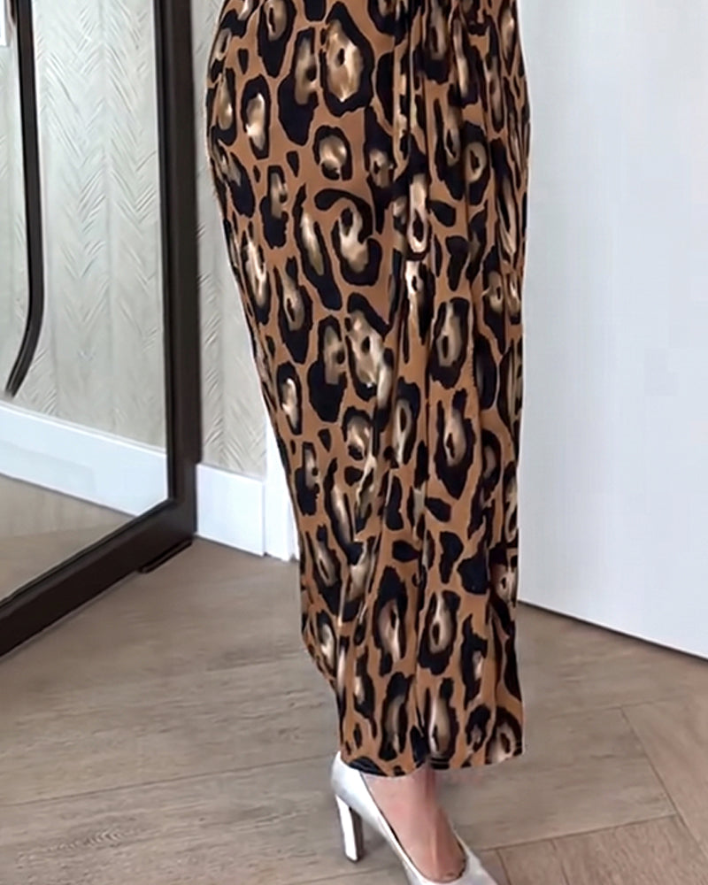 Robe Sans Manches Col V Léopard