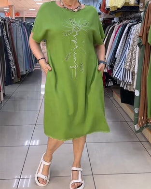 Robe Bord Brut Manche Courte Lâche Décontractée