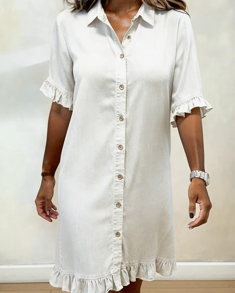Robe Chemise En Denim À Volants
