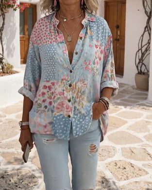 Chemise À Imprimé Fleuri Et Col Montant