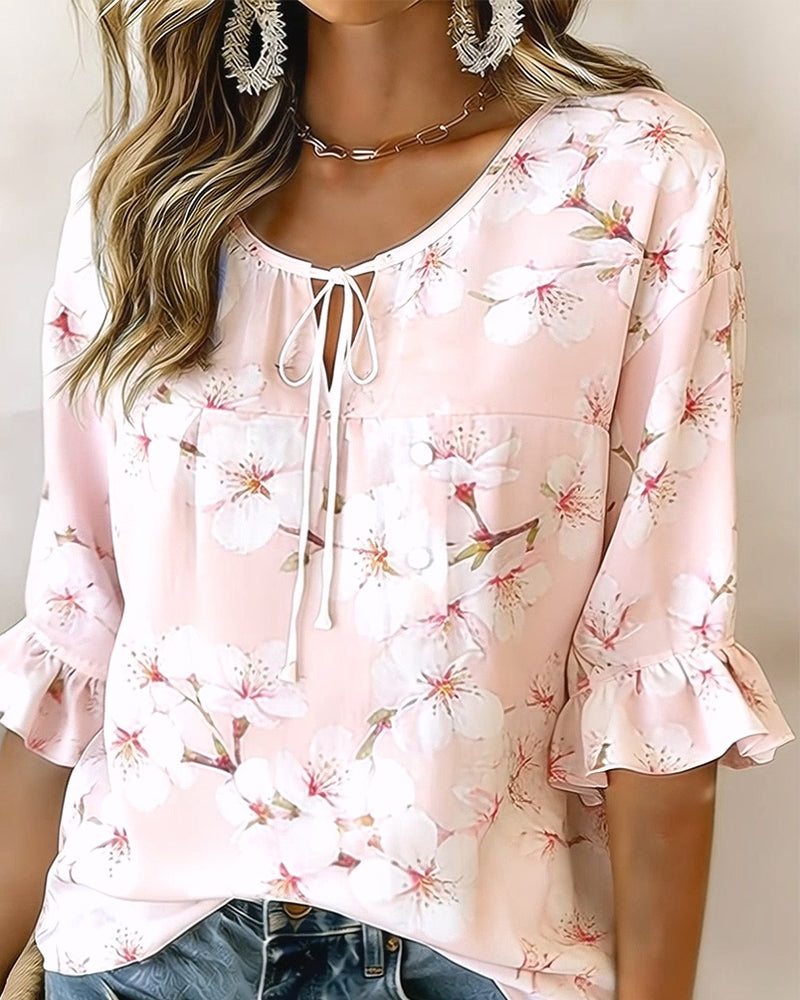 Blouse Imprimé Fleur De Cerisier Cravate