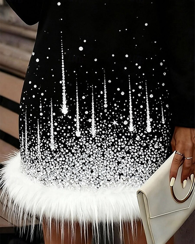 Robe à ourlet patchwork en peluche et col rond