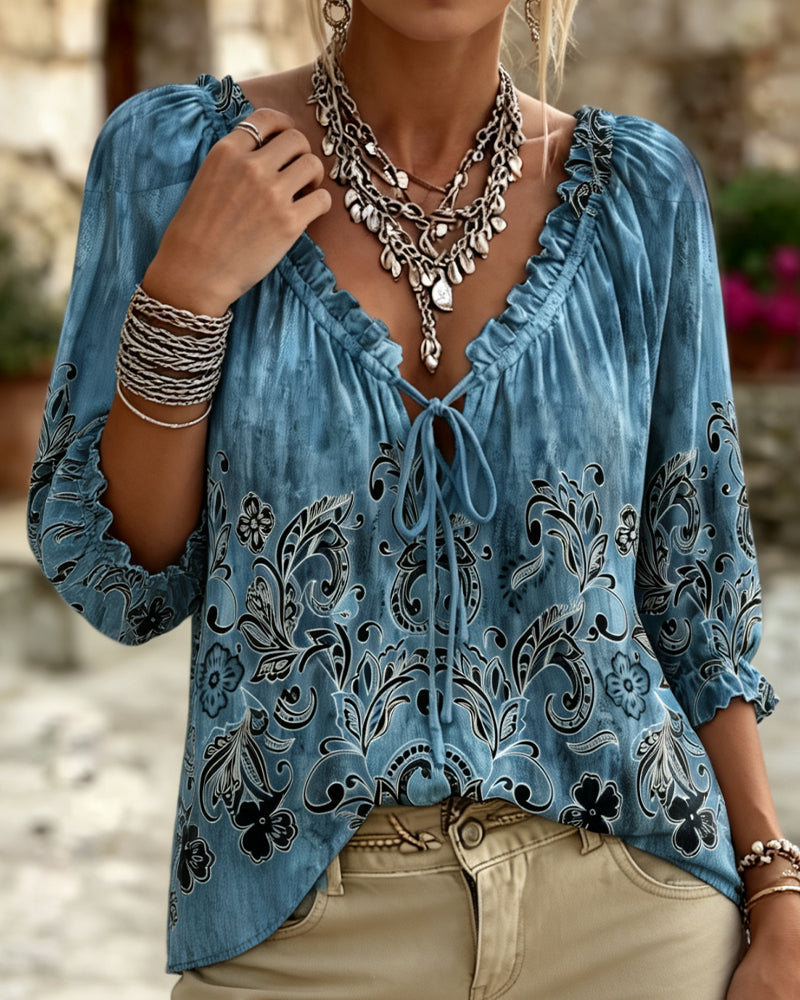 Blouse Ballon Manche Trois Quarts Cravate